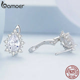 925 Silver CZ Water-Drop Zircon Hoop Earrings for Women