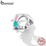 925 Silver Colorful Feather Charm Enamel Key Ring Bangle Beads DIY Bracelet