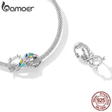 925 Silver Colorful Feather Charm Enamel Key Ring Bangle Beads DIY Bracelet