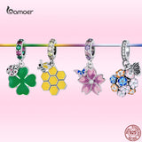 925 Sterling Silver Pink Butterfly & Flower Charms for DIY Bracelet & Bangle