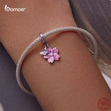 925 Sterling Silver Pink Butterfly & Flower Charms for DIY Bracelet & Bangle