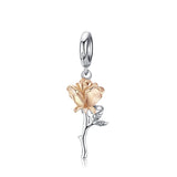 925 Sterling Silver Pink Butterfly & Flower Charms for DIY Bracelet & Bangle