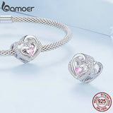 925 Silver Pink CZ Geometric Heart Bead Bracelet BSC695