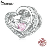 925 Silver Pink CZ Geometric Heart Bead Bracelet BSC695
