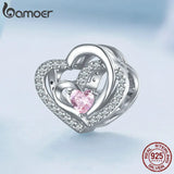 925 Silver Pink CZ Geometric Heart Bead Bracelet BSC695