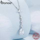 925 Silver Pink Heart Gemstone Necklace Snowdrops Pendant
