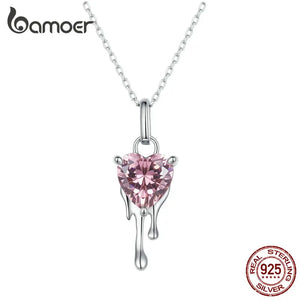 925 Silver Pink Heart Gemstone Necklace Snowdrops Pendant Anniversary Gift