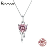 925 Silver Pink Heart Gemstone Necklace Snowdrops Pendant Anniversary Gift
