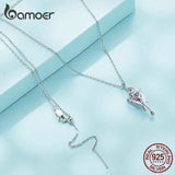 925 Silver Pink Heart Gemstone Necklace Snowdrops Pendant Anniversary Gift