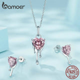 925 Silver Pink Heart Gemstone Necklace Snowdrops Pendant Anniversary Gift