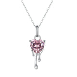925 Silver Pink Heart Gemstone Necklace Snowdrops Pendant Anniversary Gift