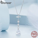 925 Silver Pink Heart Gemstone Necklace Snowdrops Pendant