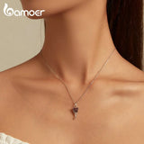 925 Silver Pink Heart Gemstone Necklace Snowdrops Pendant Anniversary Gift