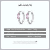 925 Silver Pink Zircon Hoop Earrings Stripe Pattern for Women