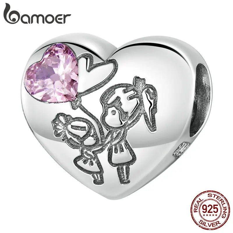 925 Silver Pink Zircon Heart Sisterhood Bead Charm Bracelet Forever Sister