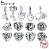 925 Silver Pink Zircon Pet Paw Heart Charms Beads DIY SCC2434