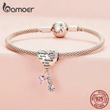 925 Silver Pink Zircon Pet Paw Heart Charms Beads DIY SCC2434