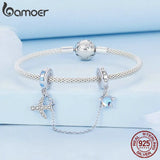 925 Silver Plane & Star Safety Chain for Bracelet Bangle BSC738