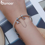 925 Silver Plane & Star Safety Chain for Bracelet Bangle BSC738