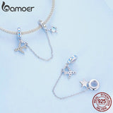 925 Silver Plane & Star Safety Chain for Bracelet Bangle BSC738
