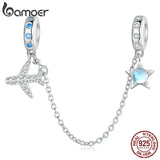 925 Silver Plane & Star Safety Chain for Bracelet Bangle BSC738
