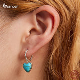 925 Silver Turquoise Pendant Heart Earrings Set
