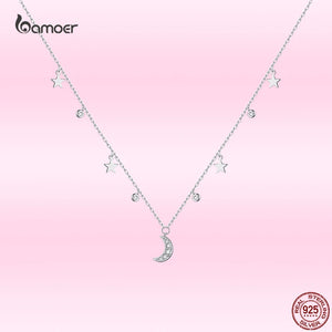 925 Sterling Silver Moon & Star Pendant Necklace for Women