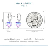 925 Silver Purple Crystal Ear Buckle Rainbow CZ Heart Earrings for Women