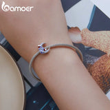 925 Silver Purple Enamel Flower & Moon Beads Charms for Bracelet Bangle DIY