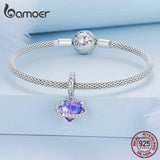 925 Silver Purple Heart Pendant Beads Star Planet Charms for DIY Bracelet Bangle