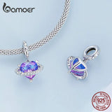 925 Silver Purple Heart Pendant Beads Star Planet Charms for DIY Bracelet Bangle