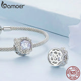 925 Silver Purple Stone Rose Vine Bead Charms Bracelet Bangle BSC704