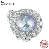 925 Silver Purple Stone Rose Vine Bead Charms Bracelet Bangle BSC704