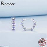 925 Silver Purple Zircon CZ Hoop Earrings BSE749