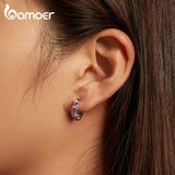 925 Silver Purple Zircon CZ Hoop Earrings BSE749