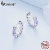 925 Silver Purple Zircon CZ Hoop Earrings BSE749