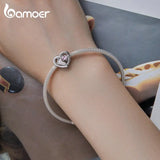 925 Silver Purple Zircon Heart Beads Footprint Charms Bracelet