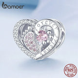 925 Silver Purple Zircon Heart Beads Footprint Charms Bracelet