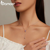 925 Silver Purple Zircon Lily Valley Pendant Necklace for Women