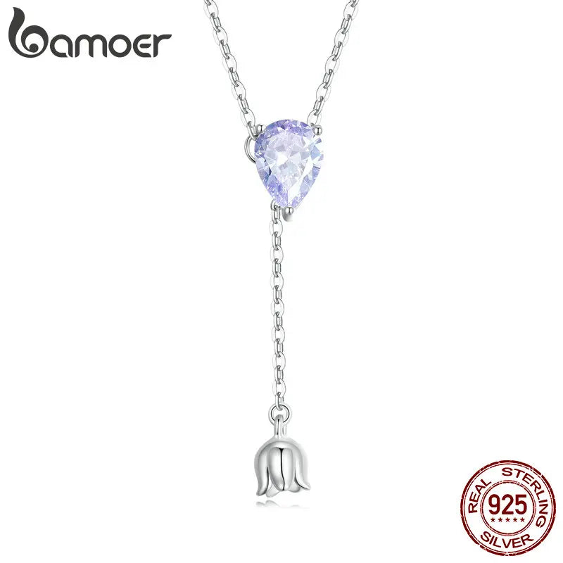 925 Silver Purple Zircon Lily Valley Pendant Necklace for Women