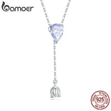 925 Silver Purple Zircon Lily Valley Pendant Necklace for Women