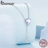 925 Silver Purple Zircon Lily Valley Pendant Necklace for Women