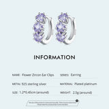 925 Silver Purple Zircon Star Ear Buckles Flower Hoop Earrings