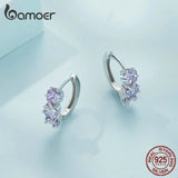 925 Silver Purple Zircon Star Ear Buckles Flower Hoop Earrings