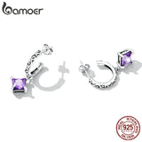 925 Silver Purple-Zirconia Drop Earrings for Women Dangle Earrings