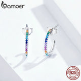 925 Silver Rainbow Half Hoop Earrings Real CZ Wedding Jewelry
