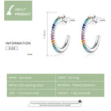 925 Silver Rainbow Half Hoop Earrings Real CZ Wedding Jewelry