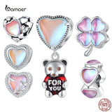 925 Silver Rainbow Crystal Heart Charm Pendant for Women