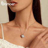 925 Silver Rainbow Crystal Heart Necklace Colorful Clear CZ Party Jewelry