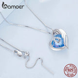 925 Silver Rainbow Crystal Heart Necklace Colorful Clear CZ Party Jewelry
